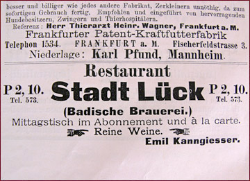 1896: Anzeige vom Stammhaus der Badischen Brauerei AG. 
